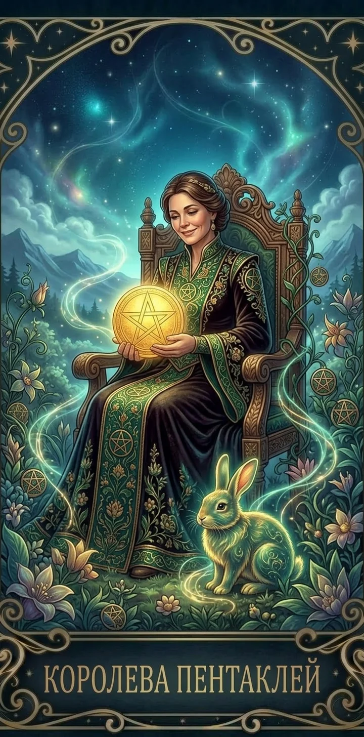 Королева Пентаклей — карта Таро